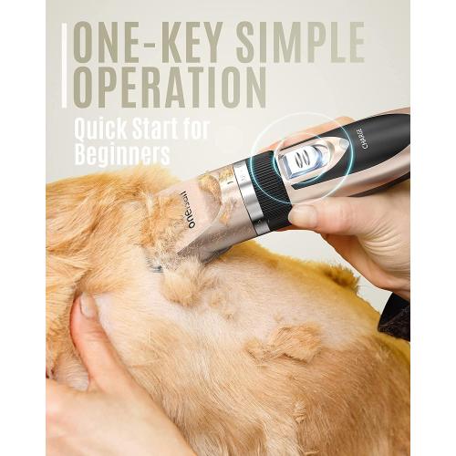 oneisall Dog Clipper Low Noise, Dog Grooming Kit with Rechargeable, Pet Shaver Cordless Electric Quiet Hair Clipper Set for Dogs Cats Pets（Gold）