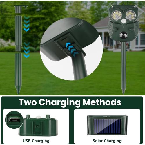 2Pack 2025 Solar Ultrasonic in Repellent Defender Rat, Squirrel, Deer, Raccoon, Skunk, Rabbit, Mole, Dog, Cat, Waterproof with Motion Detector LED Flash Lights for Yard Lawns Garden