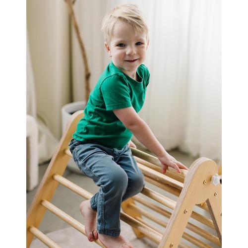 Beright 4 in 1 Pikler Triangle Gym, Montessori Foldable Climber with Ramp, Indoor Climbing Toys for Kids, Climbing Triangle for Toddlers Arch Climber, Rocker, Learning Waldorf Toy Structure, Natural