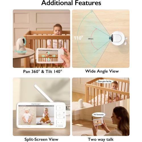 Momcozy Video Baby Monitor, 5.5” 1080P Full HD Baby Monitor with Camera No WiFi, Infrared Night Vision, 5800mAh 120-hrs Battery, ECO, VOX, 2-Way Audio, 1640ft Range, Record and Rewind Locally, BM03