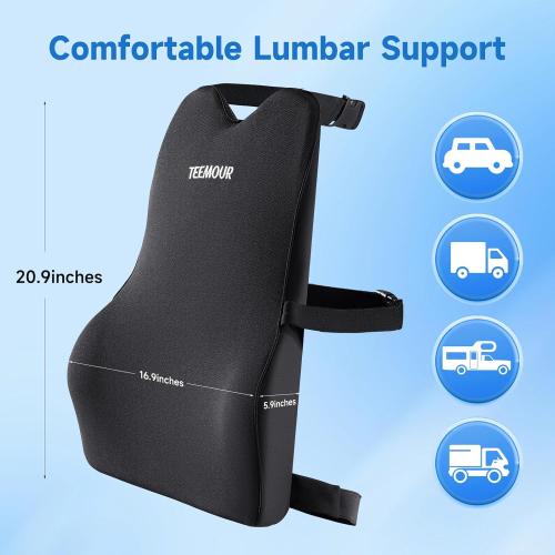 Lumbar Support Pillow for Car Truck Accessories Gifts for Mom Dad Memory Foam Back Support for Driving Seat Lower Back Cushion, Lumbar Comfort for Long Drivers Back Pain Relief, with Adjustable Straps