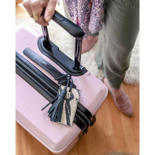 American Tourister Stratum XLT Expandable Hardside Luggage with Spinner Wheels, Pink Blush, Checked-Medium 24-Inch
