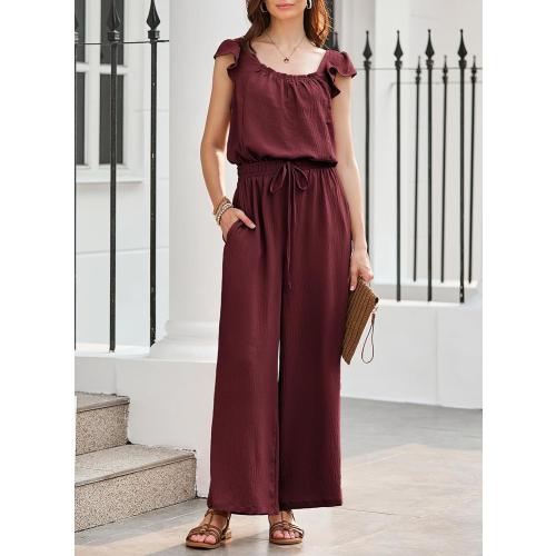 Size XL .....Dokotoo Jumpsuits for Women 2025 Summer Ruffle Sleeves Square Neck Rompers Drawstring Overalls with Pockets