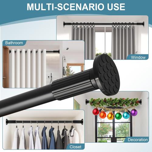 Tension Curtain Rod 51-168 In (4.25-14 Ft), Extra Long Tension Curtain Rod for Patio, Outdoor Curtain Rod No Drilling, Adjustable Spring Shower Rod for Bathroom Window Easy to Install No Rust, Black