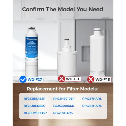 Waterdrop WD-F27 Replacement for Samsung® Refrigerator Water Filter HAF-CIN/EXP, DA29-00020B, HAF-CIN, RF28HMEDBSR, RF263BEAESR, RS25J500DSR, RF263TEAESG, HDX FMS-2, DA97-08006A-1, 3 Pack