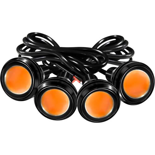 4Pcs 23mm DC 12V Black shell Eagle Eye Cob LED Car Fog DRL Daytime Running Light Backup Reverse Tail Rock Lights Headlights Signal Lamp Small bulb use for car and motorcycle (Orange)