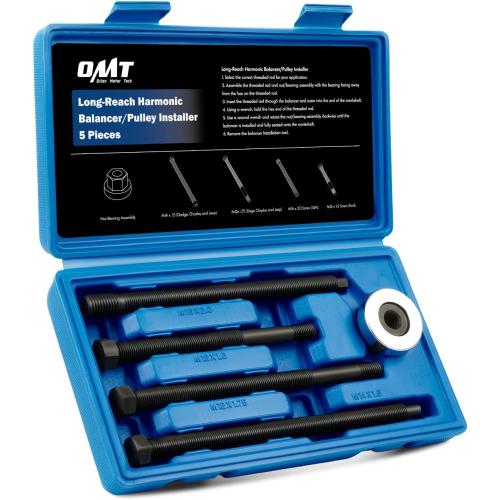 Orion Motor Tech Harmonic Balancer Installer Set, 5pc Long Reach Crank Pulley Underdrive Pulley Damper Installation Tool Kit with 4 Adapters & Nut Bearing