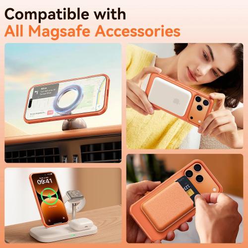 360 Spin Magnetic Stand (Pro-Version) for iPhone 17 Pro Case (Compatible with MagSafe) [Military Drop Protection] Matte Translucent Shockproof Protective Phone Case 6.3'', Cosmic Orange