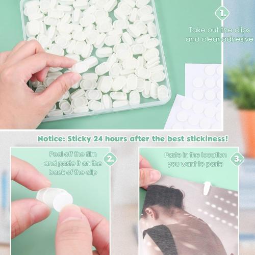 TaoBary 120 Pieces Adhesive Plastic Sticky Clips White Reusable Removable