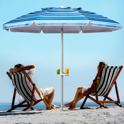 Blue 8ft Aoxun Beach Umbrella with Tray and Tilt Pole Portable Patio Umbrella with Sand Anchor and Carry Bag Outdoor UPF 50  Sun Shelter with Air Vents Design (Navy Blue)