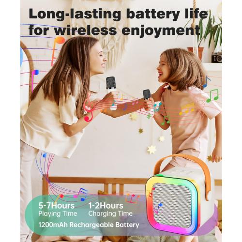 Mini Karaoke Machine Speaker for Kids Adults,Portable Bluetooth with 2 Wireless Microphones,Christmas Birthday Gifts Toys Girls Boys Ages 4, 5, 6,7, 8,9,10,11,12  Years Old Toddler (Off-White - 2 Mic)