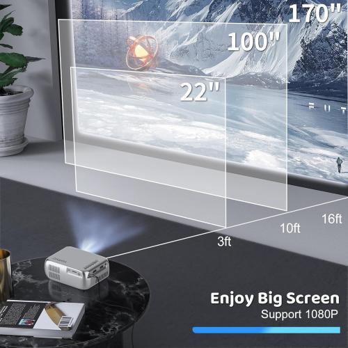 Vamvo Mini Projector with WiFi and Bluetooth 4K Support, Native 1080P Portable Outdoor Smart Projector, Mirror Screen with Android/iOS/PC Compatible with PC/PS5/Phone/TV Stick (Silver)