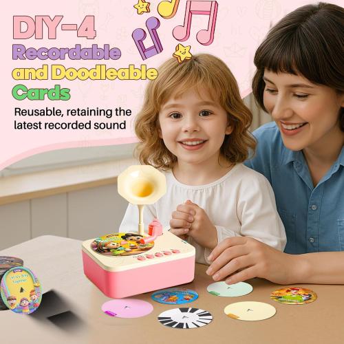 Kids Phonograph Toddler Record Player， with 96 Learning Cards, Early Education Machine Record Player Music Box Storyteller pop Speakers, Gift for Boys and Girls