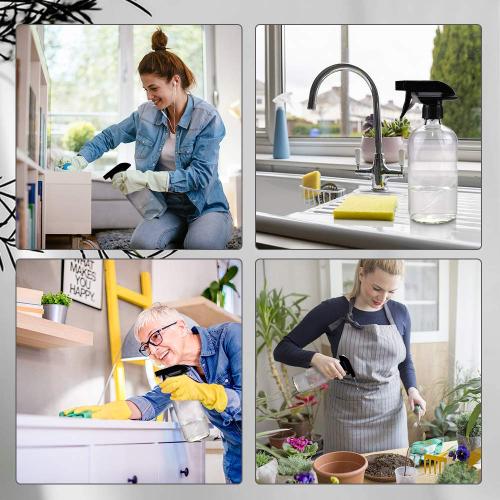 Glass Spray Bottles, 16oz Refillable Containers, Empty Boston Round Bottles with Labels & Adjustable Nozzle for Cleaning, Gardening, Aromatherapy, Pets, Plant, Hair -Clear (1 Pack)