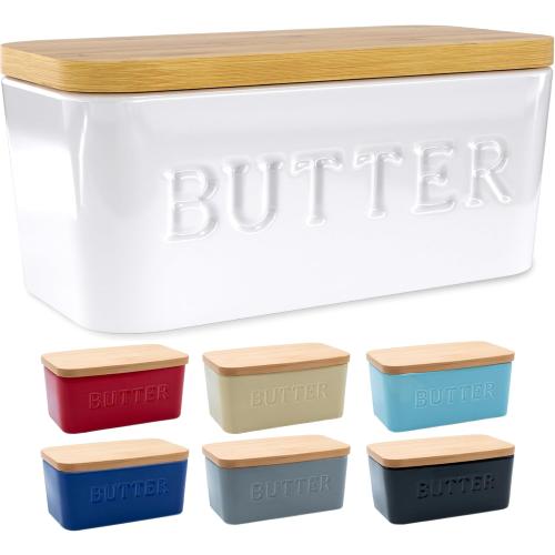 Size Large Color White PriorityChef Large Butter Dish with Lid for Countertop, Ceramic Butter Container With Airtight Cover, Butter Keeper for Counter or Fridge, Butter Holder Storage, White
