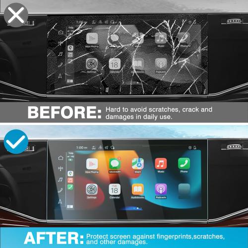 Karltys 2 Pack Screen Protector for 2020-2025 Audi Q7 Q8 10.1-Inch Upper   8.6-Inch Lower Screen, 9H Tempered Glass Screen Protector for Audi Q7 Accessories, Car Radio Screen Cover Anti Fingerprint