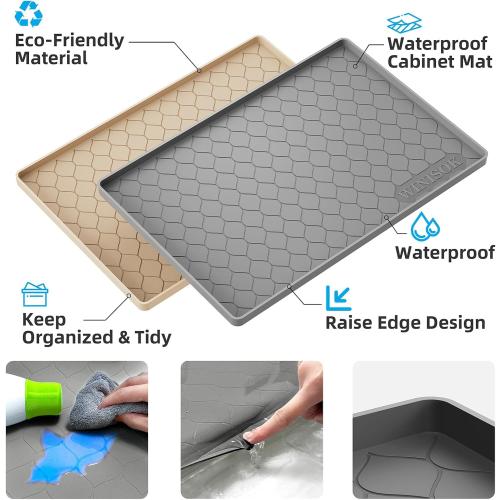 Size 28x22 Color Grey Silicone Under Sink Mat 28 x 22, Kitchen Essentials and Gadgets, Shelf Liner and Cabinet Protector, Home Organizers and Storage, Waterproof Bathroom Tray