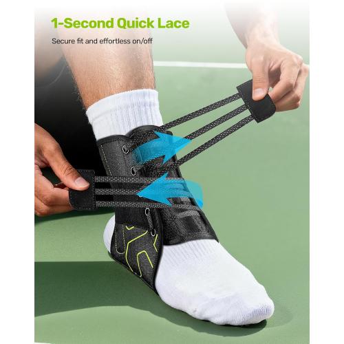Quick Lace Up Ankle Brace with 2 Metal Support Stays, Breathable Ankle Stabilizer, Slim Fit Ankle Support Brace for Men Women, for Sprained Ankle, Sports, Injury Recovery, Size M