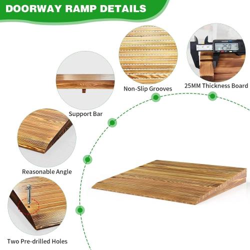 Wooden Threshold Ramp for Home Steps, 7 Rise Doorway Ramp with Non-Slip Grooves, Door Ramp for Wheelchair/Walker/Cart/Scooter, (31.4 W*7.0 H, Solid Pine Wood, 600LBS Capacity)