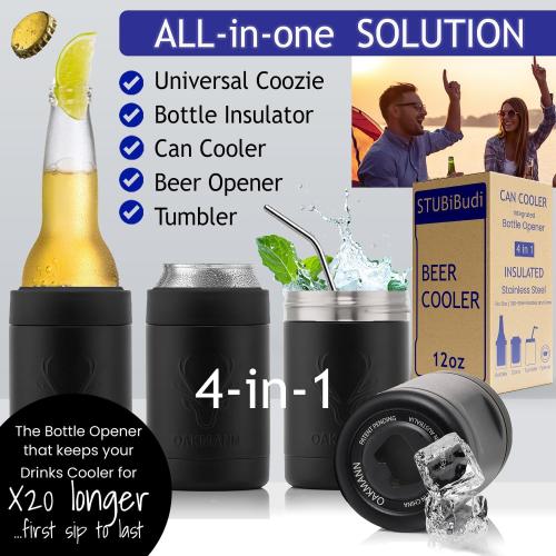 STUBiBudi Bottle Can Cooler, Beer Bottle Holder with Beer Opener, Insulated Beer Bottle Cooler, Beer Gifts, Beer Accessories, 12oz Beer Cooler Can Holder 4 in 1 Seltzer Cooli Bottle Keeper Beer Holder