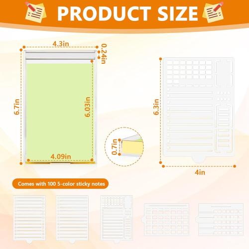 4 x 6 Sticky Notes Holder with 5 Different Stencil & 100 Sheet Post It Notes Clear Acrylic Self-Stick Sticky Note Dispenser Post It Note Holder Memo Organizer for Classroom Office Desk Organizer