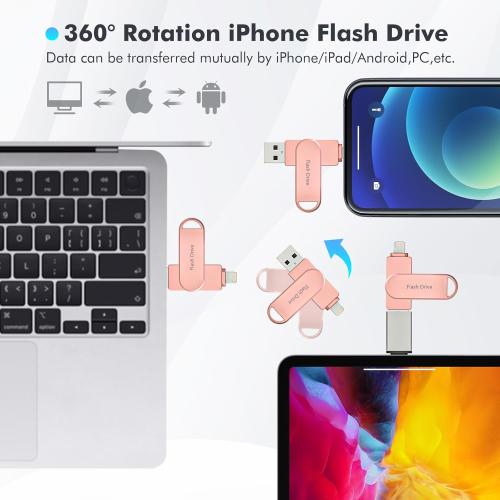 Apple MFi Certified 512GB Photo Stick, Flash Drive for iPhone Memory Stick for Photo/Video Backup Stick, High-Speed USB Stick iPhone Storage Drive Compatible for iPhone/iPad/Android/PC (Pink)