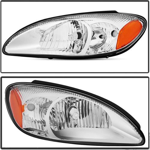 For 2000 2001 2002 2003 2004 2005 2006 2007 Ford Taurus Headlight Assembly Replacement for 00-07 Taurus Head Lights Driver and Passenger Side, Chrome Housing Amber Reflector