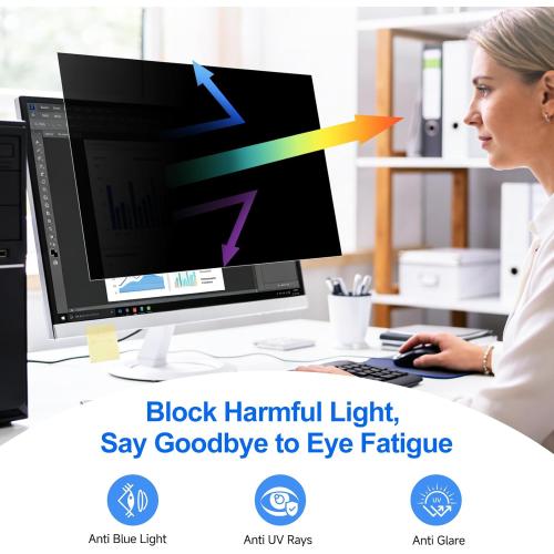 [2-Pack] Privacy Screen For Computer Monitor, 24-Inch 16:9 Aspect Ratio; Anti Spy/Bule Light/Glare And Eye Protection, 2 Install Ways Removable For Office, Airport, Cafe And Other Public Area; Diagonal 24 Inches, Width 20.92 Inches, Height 11.77 Inches