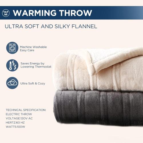Westinghouse Electric Blanket Twin, Heated Blanket Twin Size with 10 Heating Levels and 1 to 12 Hours Heating Time Settings, Flannel to Sherpa Reversible, Machine Washable (62 x 84, Beige)