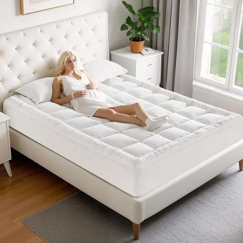 MATBEBY Twin Size Mattress Pad - Cooling Breathable Mattress Topper, Quilted Fitted Mattress Protector, Pillow Top Mattress Cover with 8-21 Deep Pocket, Soft, Machine Washable, White, 39x75 Inches