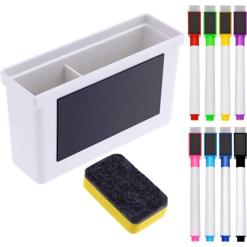 Boao Magnetic Dry Erase Marker Holder 10 Pcs Colorful Magnetic Markers Set with Eraser Whiteboard Plastic Pen Cup for Back to School Classroom Organization Spring Supplies Refrigerator(Stylish)
