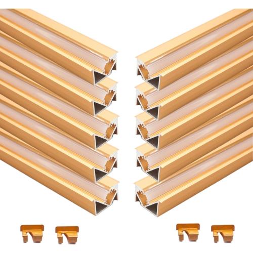 10 Pack 3.3ft/1 Meter Invisible Recessed YW-Shape LED Aluminum Channel System with Milky Cover& End Caps, Suitable for 6mm LED Strip Light Installations (Gold, 10 Pack)