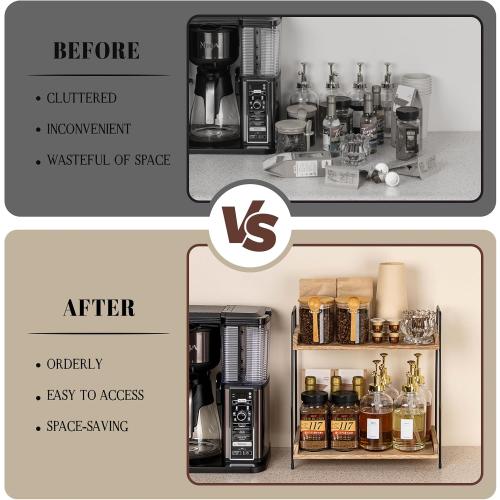 ANBOXIT Countertop Coffee Station Organizer, 2 Tier Wooden Shelf