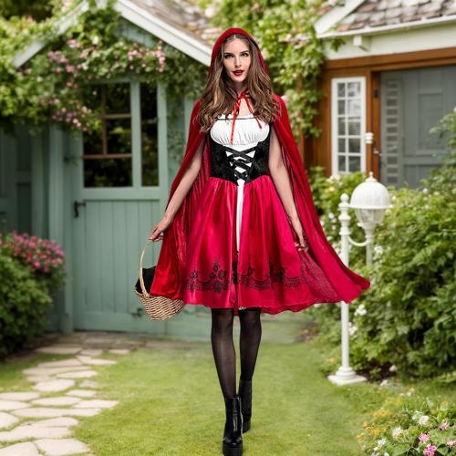 2XL Colorful House Red Little Riding Hood Costume For Women, Christmas Halloween Party Dress with Cape Adult Role Playing