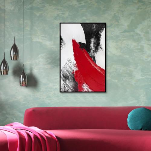 YPY Red Abstract Canvas Wall Art: Black and White Pictures Modern Minimalist Paintings Print Poster for Living Room Bedroom Bathroom Office Home Wall Decor 16x24