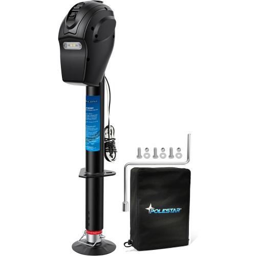 POLESTAR Electric Trailer Jack, 5000lbs Electric Power A-Frame Tongue Jack with Waterproof Protective Cover & LED Light for Travel Trailer Camper, RV, 12V DC with Hard Wiring, 9-27 Lift