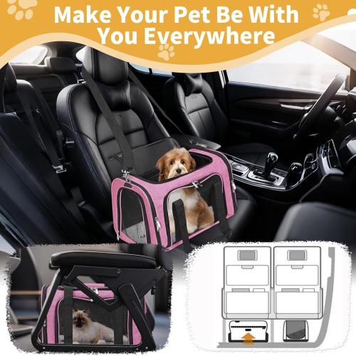 Soft-Sided Cat/Dog/Pet Carrier, Collapsible Pets Travel Carriers for Big Cats/Small Dogs with Shoulder Strap & Removable Mat, Mesh Puppy Carry Bag, Up to 25 Lbs (Pink)‼️light dirt‼️