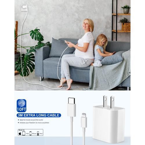 iPhone Fast Charger,Extra Long iPhone Charger Fast Charging 10Foot 2Pack i Phone Chargers 10FT USB C to Lightning Cable Cord Adapter for iPhone 14 Pro Max/14 Plus/13 Mini/13/12/11/X/XR/SE/iPad/AirPods
