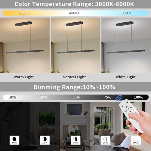 LED Linear Pendant Lights, 39in Island Lighting Fixture 3000k-6000K Dimmable, Chandelier Lamp for Kitchen Dining Room Pool Table Office Bar Garage Workbench
