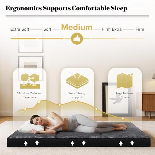 Vamcheer Tri Folding Mattress, 3 inch Full Foldable Mattress, Tri-fold Memory Foam Mat with a Collapsible and Washable Cover, Handle & Non-Slip Bottom, for Travel/Guest, 73x52x3, Grey