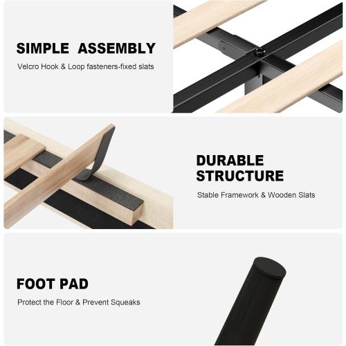 Queen Size Bed Frame with Fabric Upholstered Headboard, Platform Bed with Wooden Slats Support, Fully Mattress Foundation, Box Spring Optional, Easy Assembly