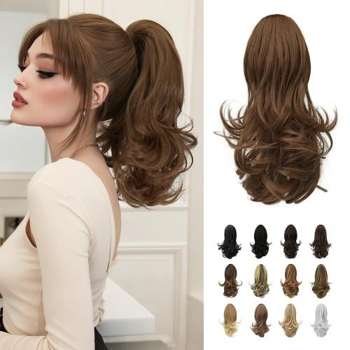 Sofeiyan 13 Ponytail Extension Long Curly Ponytail Clip in Claw Hair Extension Natural Looking Synthetic Hairpiece for Women, Light Auburn