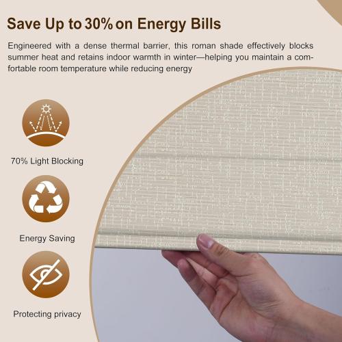 No Drill Roman Shades,Light Filtering-Beige,32 W x 72 H | No Tools Roman Blinds,UV Protection,Thermal Insulation,Easy to Install,Suitable for Kitchens,Bedrooms,Living Room