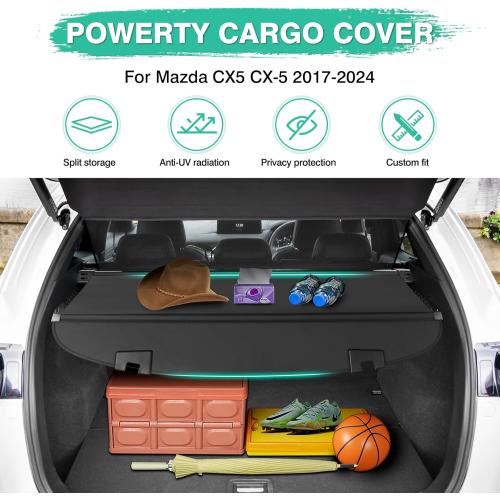 Powerty Cargo Cover for Mazda CX5 CX-5 2017-2024 2025 Accessories Retractable Trunk Cover Waterproof Trunk Security Cover Shielding Shade No Gap