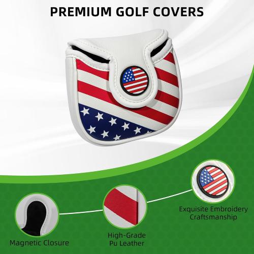 Golf Club Head Covers,4pcs or 1pc USA Golf Head Covers for Woods and Driver Fairway Hybrid - PU Leather Mallet Blade Putter for Men Women Golf Enthusiast