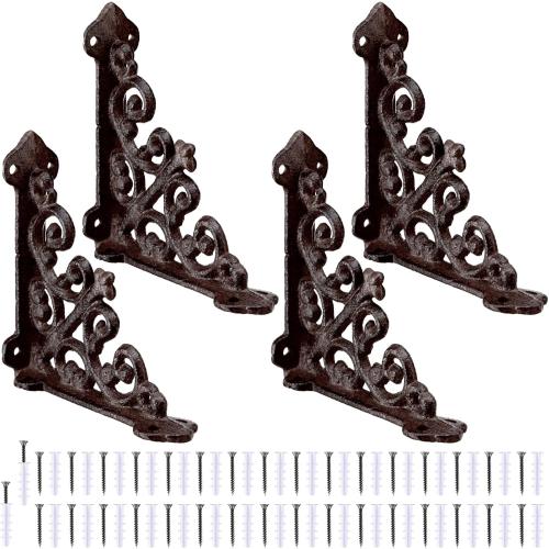 Blulu 4 Pack Decorative Shelf Brackets, Vintage Cast Iron Brackets