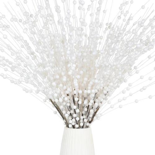 Christmas Artificial Glitter Holly Berry Stem,12Pcs Fake Christmas White Berries Branches Twigs 16 in Holly Berries Stem Picks for Christmas Tree Floral Arrangements Vase Home Decor