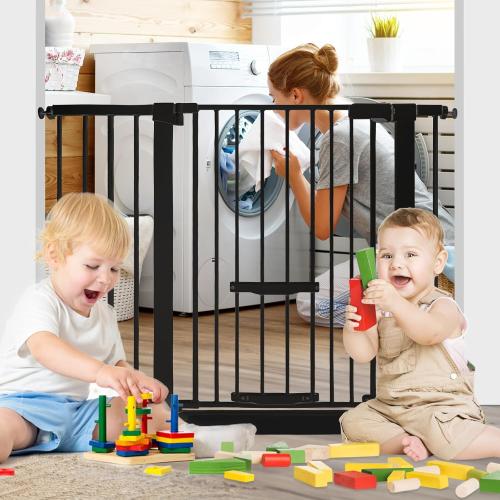 37 Inch Tall Baby Gate with Cat Door, Adjustable 29.55 and -46.06,Auto Close Pet Gate Easy Walk Thru Pet Door for Stairs, Doorway, House, Pressure Mounted Safety Child Gates