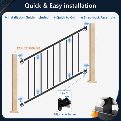 Modular 1 Pack 4ft x 36in Aluminum Deck Railing Kits for Stairs, AAMA 2604–Grade Textured Matte Black Porch Railing Kit, Decking Railings for Outdoor Decks and Porches