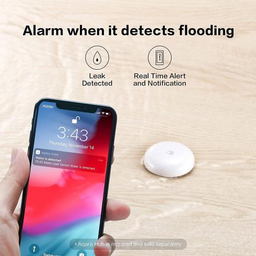 Aqara Water Leak Sensor 3 Pack, Zigbee Wireless Water Leak Detector for Alarm System and Smart Home Automation, Requires AQARA HUB, App Notifications, for Kitchen, Bathroom, Basement, Works with IFTTT